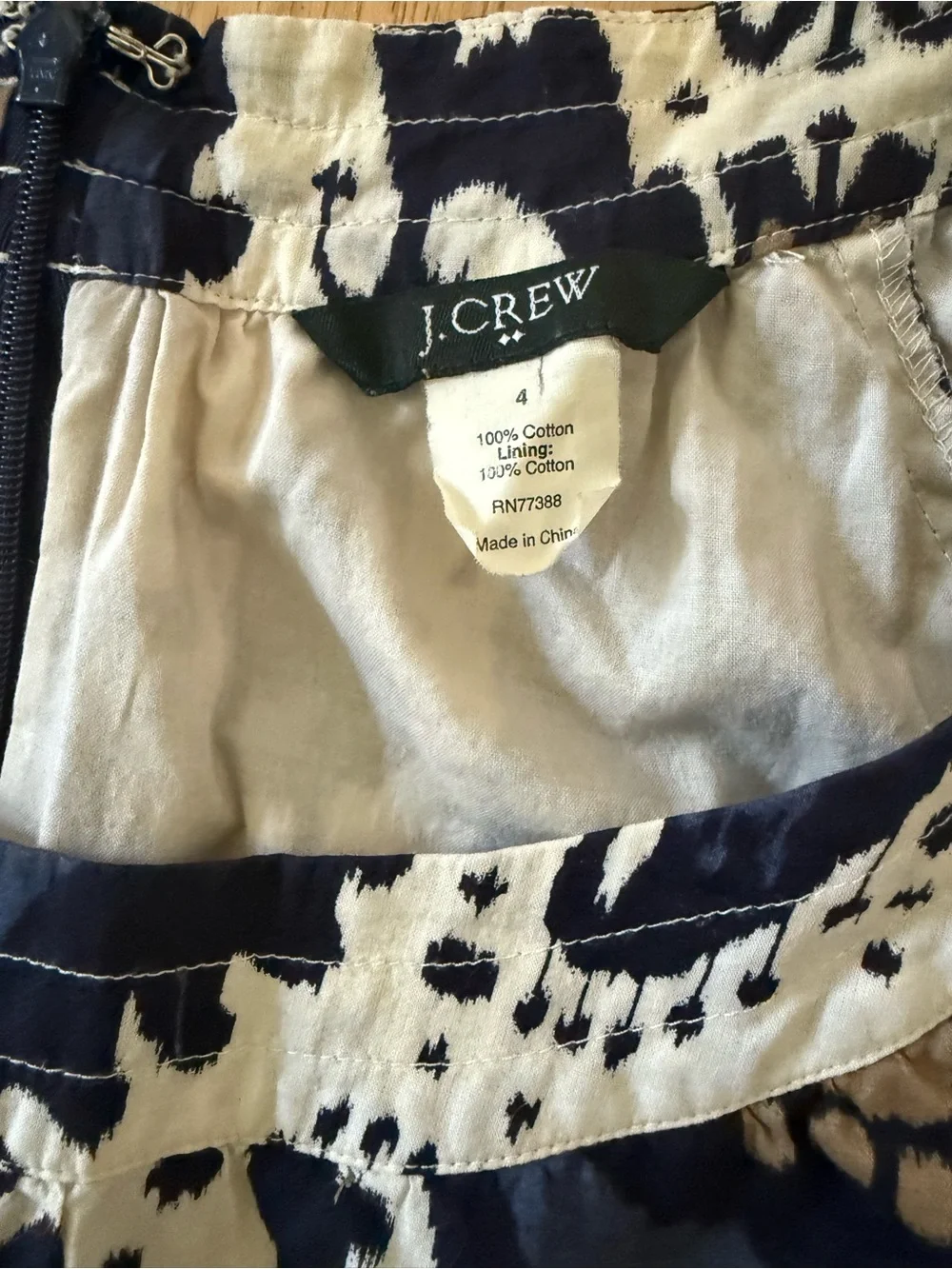 J. Crew Cotton Ikat Medallion Shift Mini Dress Blue Cream with Pockets Sz 4 Boho